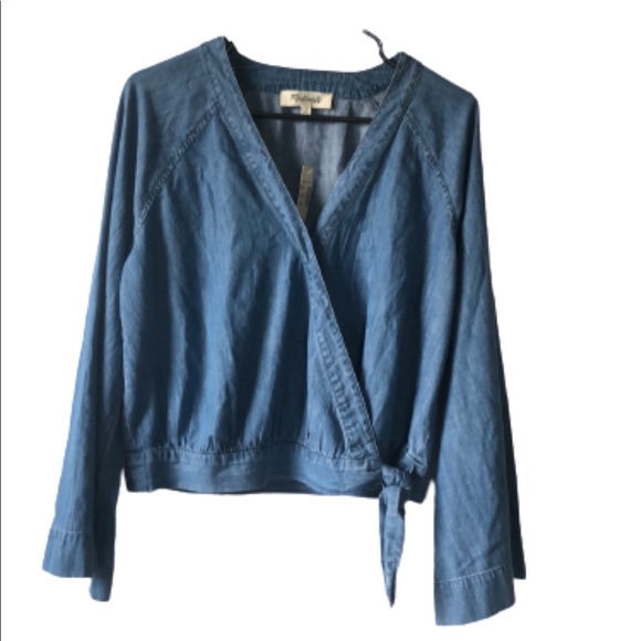 NWT Madewell Denim Bell-Sleeve Wrap Top Size M - Picture 8 of 13